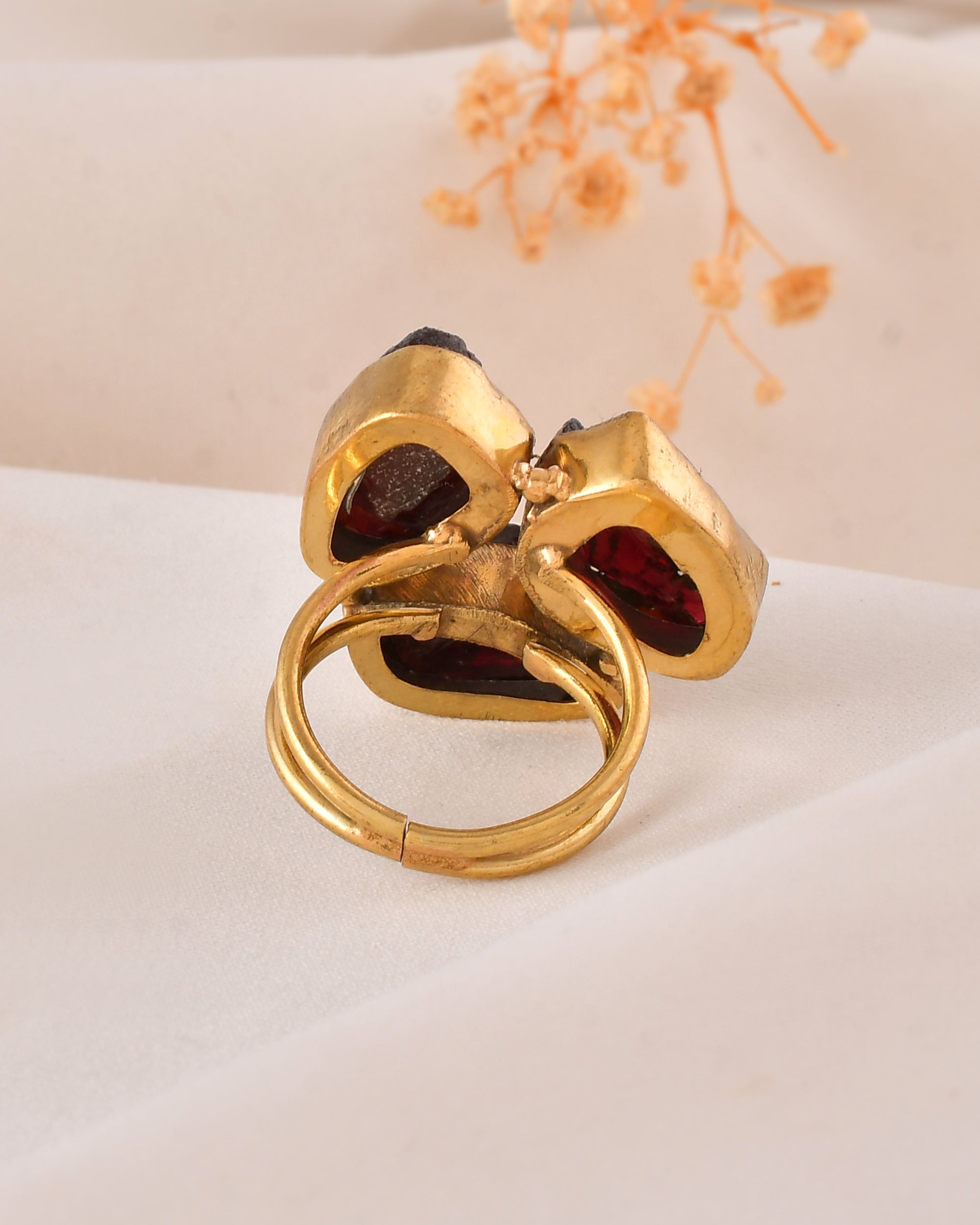 Crimson Garnet Dandiya Statement Ring